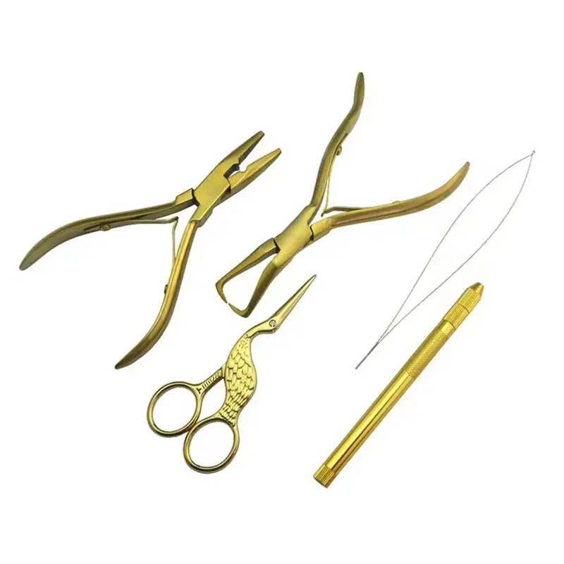 Black Salon Hair Extension Tools Kit with Opener Closer Pliers Loop and Crane Scissors