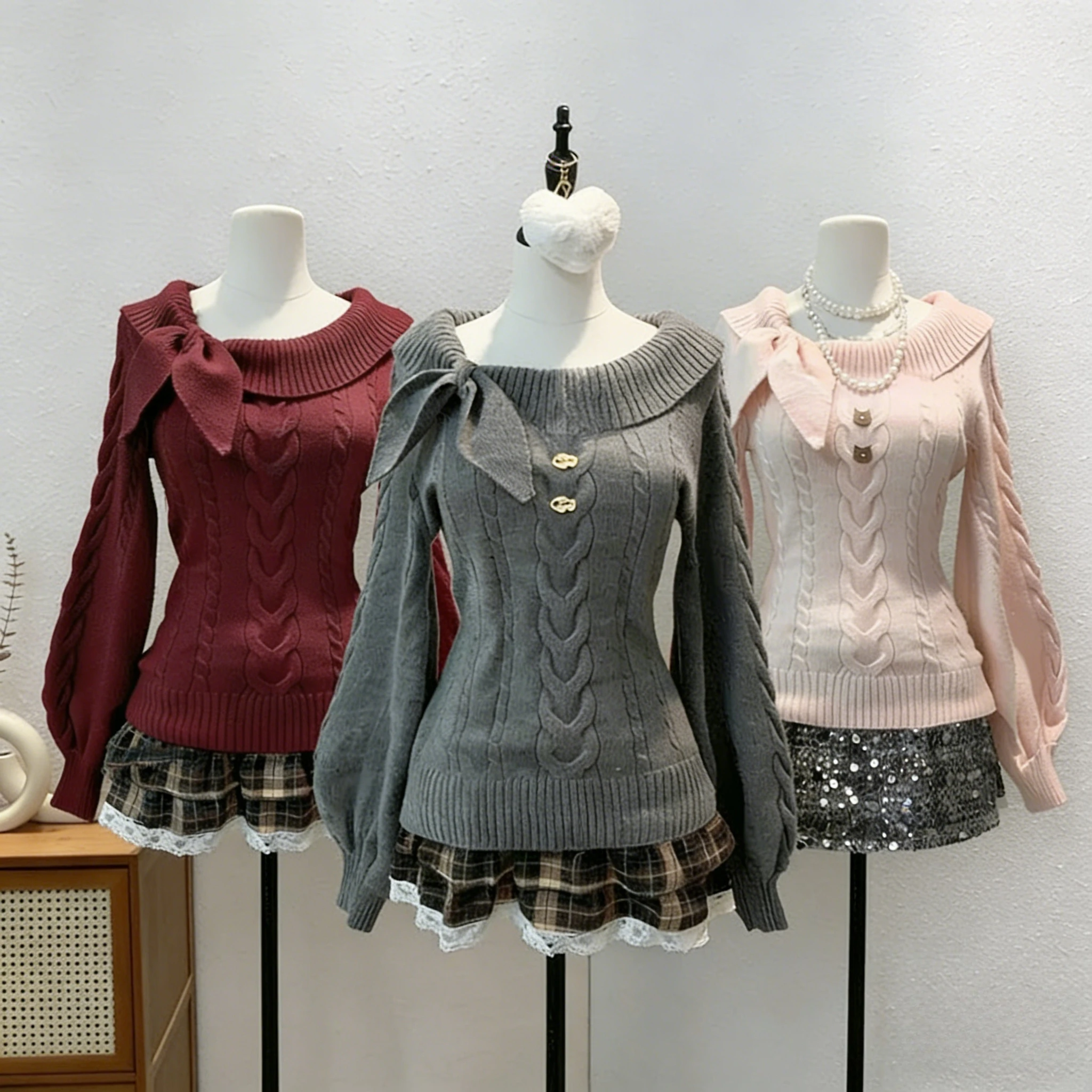 

Y2K Korean Sweaters Turn-Down Collar Casual Women Long Sleeve Knitted Jumpers Y2K Vintage Subculture Punk Girl Women Clothing