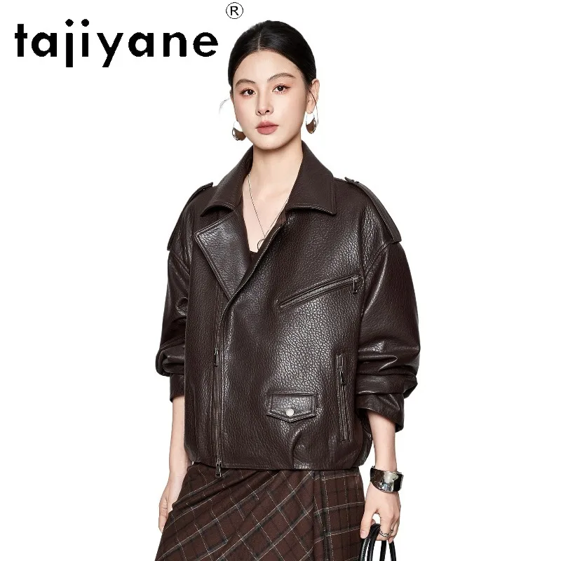 TAJIYANE Genuine Leather Jacket Woman Quality Goatskin Bubble Leather Coat Cropped Biker Jacket for Woman Clothing Loose Jaqueta