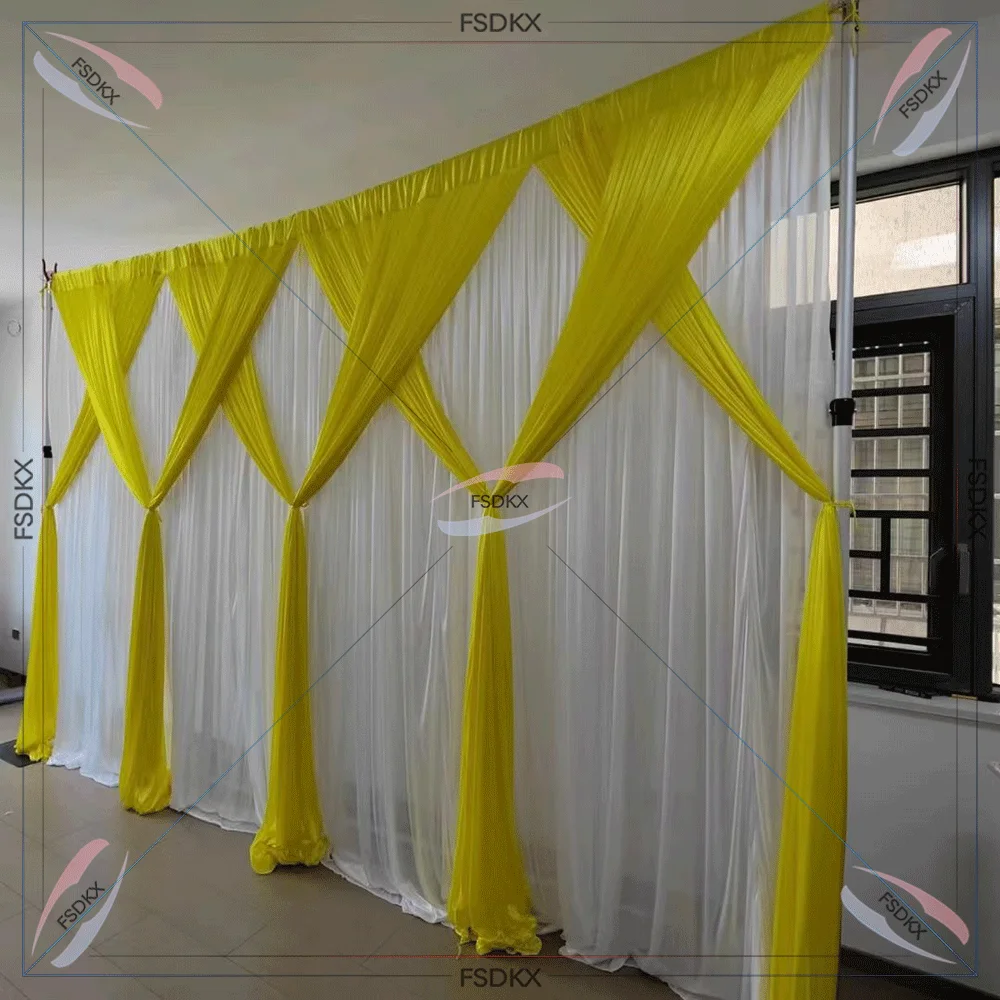 Luxury 10x10ft Cream Cross Drapes Ice Silk Wedding Backdrop Curtain Stage Background For Event Party Decoration