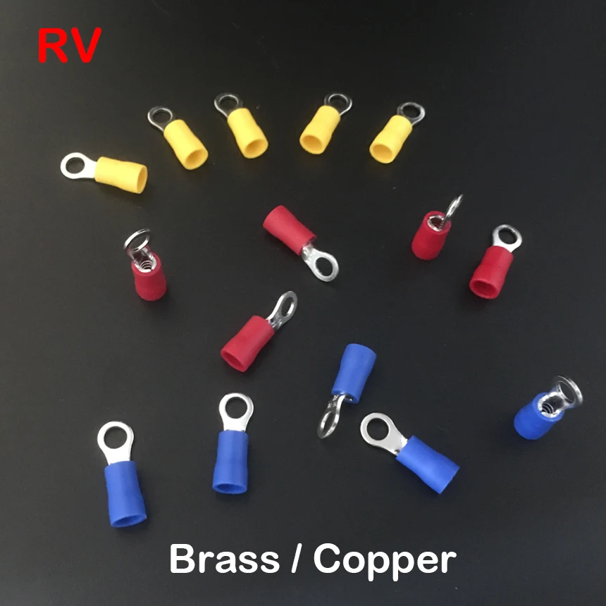RV1.25-3 RV1.25-4 RV1.25-5 Yellow Red  Blue Black Green Brass Copper O Ring Insulation Round Cable Wire Connector CrimpTerminal