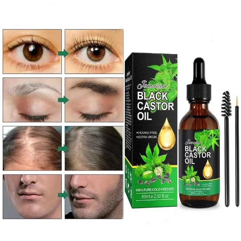 60ml Organic Castor Oil for Hair Growth Jamaican Black Castor Oil Nourish Eyelashes and Eyebrows Scalp, Skin and Nails Care