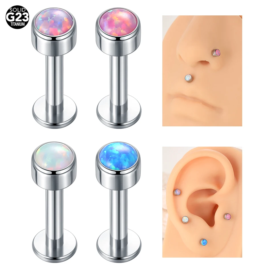 1Pc G23 Titanium Opal Ear Tragus Stud Internally Threaded Helix Piercing Labret Stud Earrings for Women Body Jewelry 16G 14G