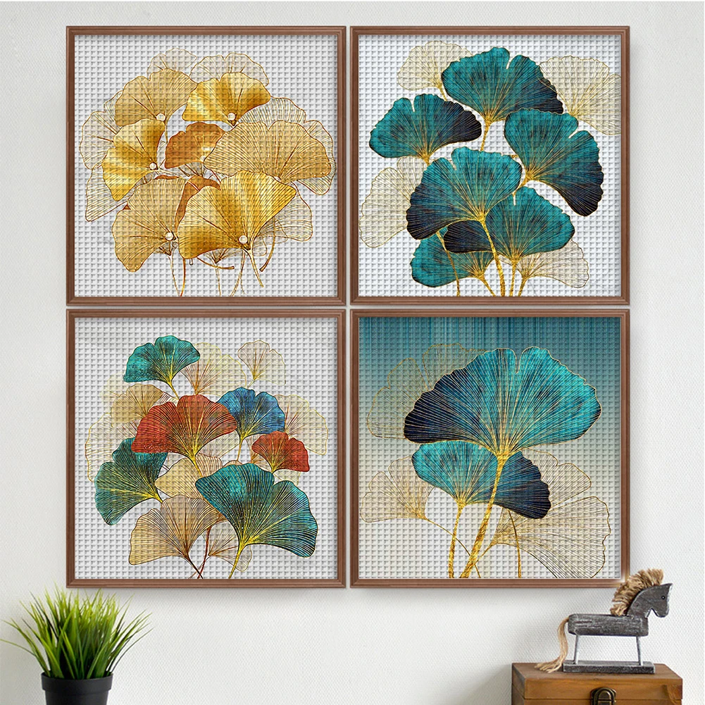 

4Pcs Leaf Printed Cross Stitch Kit 50x50cm DIY 11CT Thread Art Needlework Decor