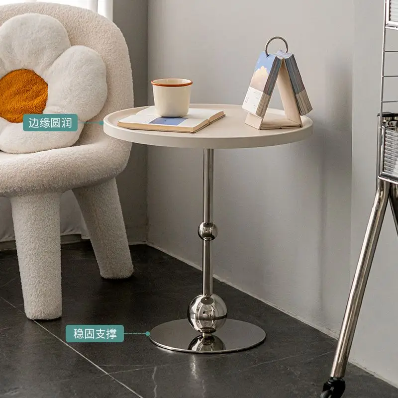 Modern Round Side End Table Cream White Smooth Top Chrome Metal Base Small Coffee Table For Living Room Bedroom Sofa Balcony