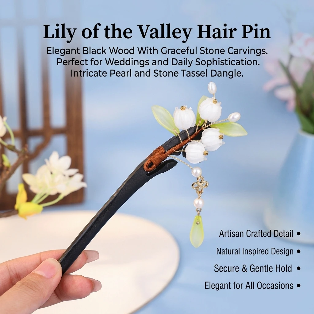Women Accessories Shop Design - Hairpin White Green Lily Design Wood
