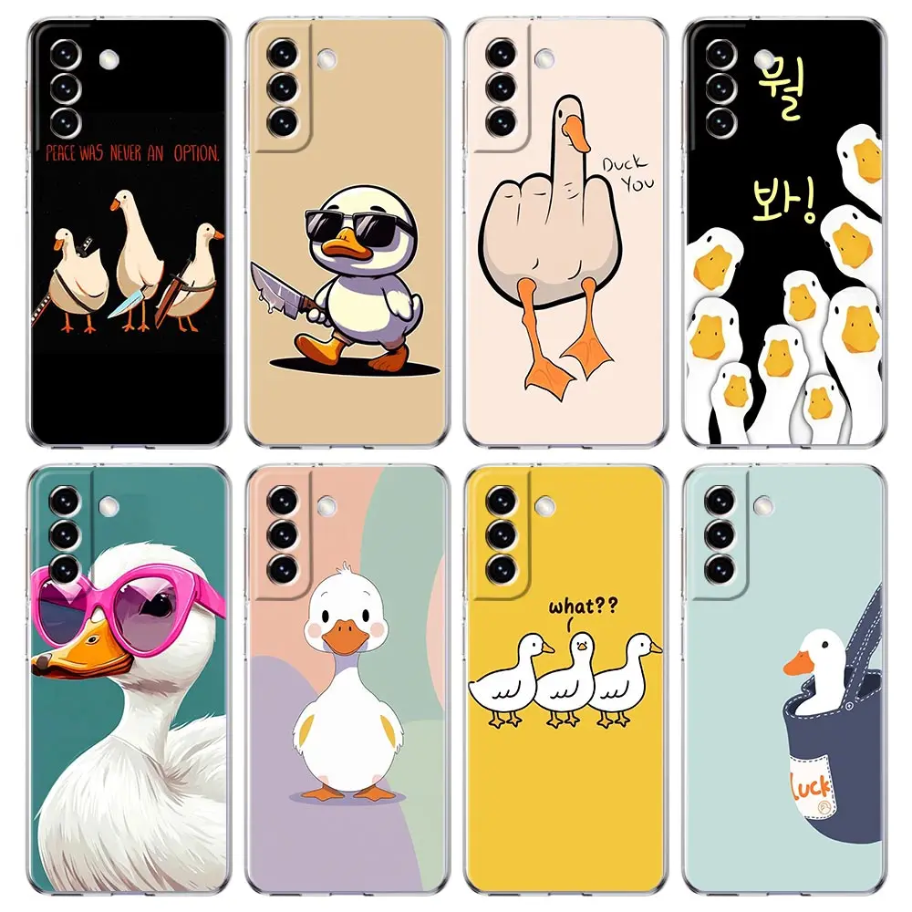 Transparent for Samsung Galaxy S26 S25 S24 S23 S22 S21 S20 FE Ultra S25 Edge S10 Plus 5G Phone Case Funny Fighting Duck Chicken
