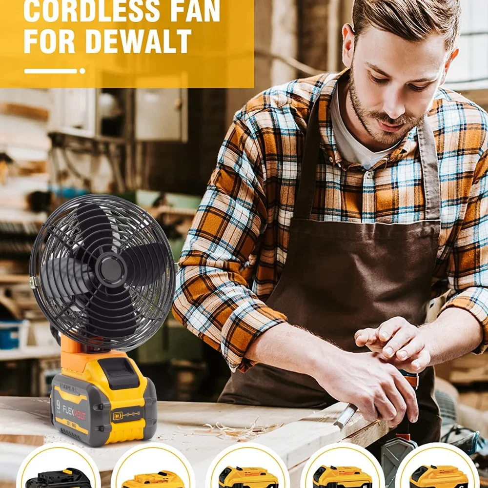 Portable Workshop Cordless Jobsite Fan For Dewalt 20V 60V MAX  Li-Ion Flexvolt Battery DCB200 DCB201 Cordless Li-Ion Bare Tool