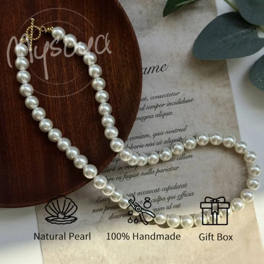 

MYSOYA White Freshwater Pearl Necklace 6-8mm with Gift Box Gift for Him/ Her Suitable for Daily/ Birthday/ Wedding