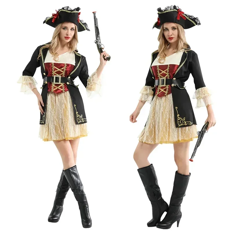 HN8 Disfraz de capitán de piratas caribeños para mujer, traje de Cosplay para juego de rol de Halloween, vestido gótico de fantasía para mujer 8...Gf