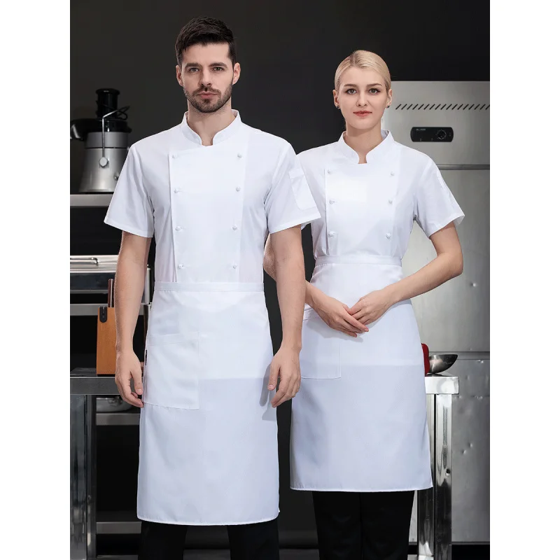 Catering High-End Chinese Style Cloth Cover Chef Overalls Male Pure White Hotel Executive Chef Short Sleeve Spring and Summer Wo