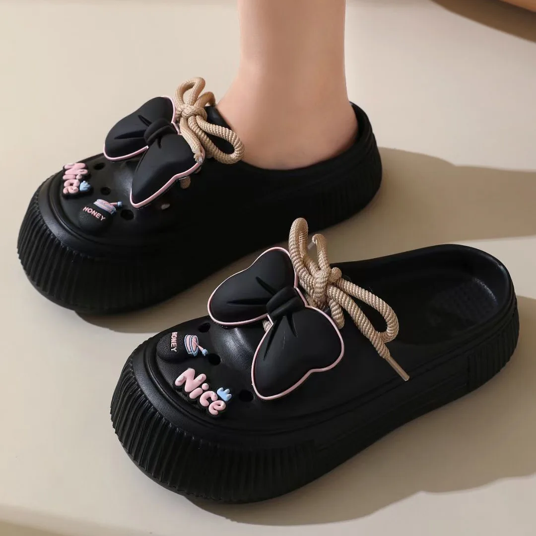 New Summer Women\'s Cute Slippers with Bow Decoration Headed Slippers Thick Sole Home Bathroom Slippers Brand and Sandals