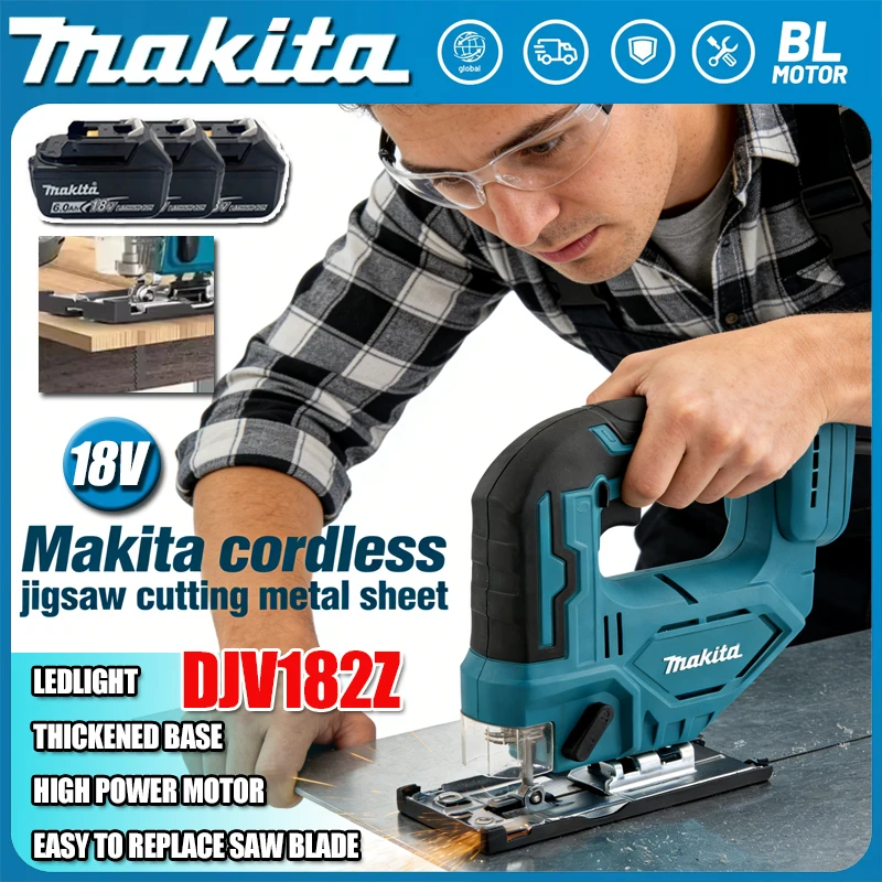 Makita DJV182 340W Brushless Jigsaw Electric Jig With Saw Blade Cordless Barrel Handle Jigsaw Portable Carpenter Power Tool