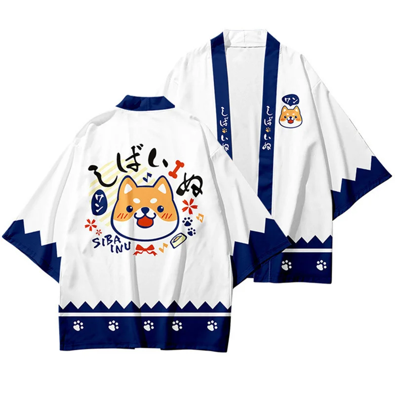 Cute Dog 3D Printing Japanese Kimono Haori Yukata Boys Girls Fashion Summer Kimono shirt and Pants Sets Two Piece Suit