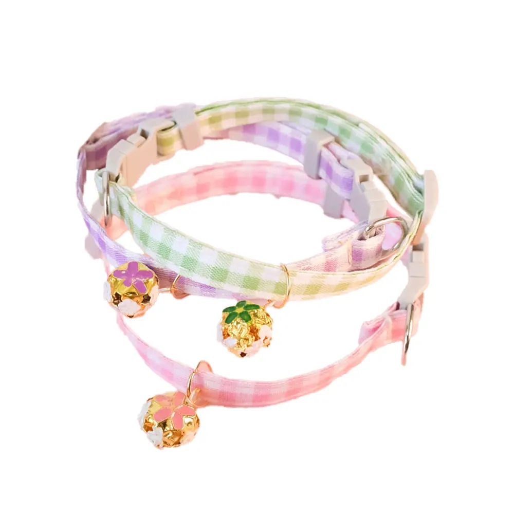 

Plaid Pet Cat Collar With Bell Adjustable Safety Necklace for Puppy Kitten Cats Safety Cat Collar Pet Supplies Wholesale