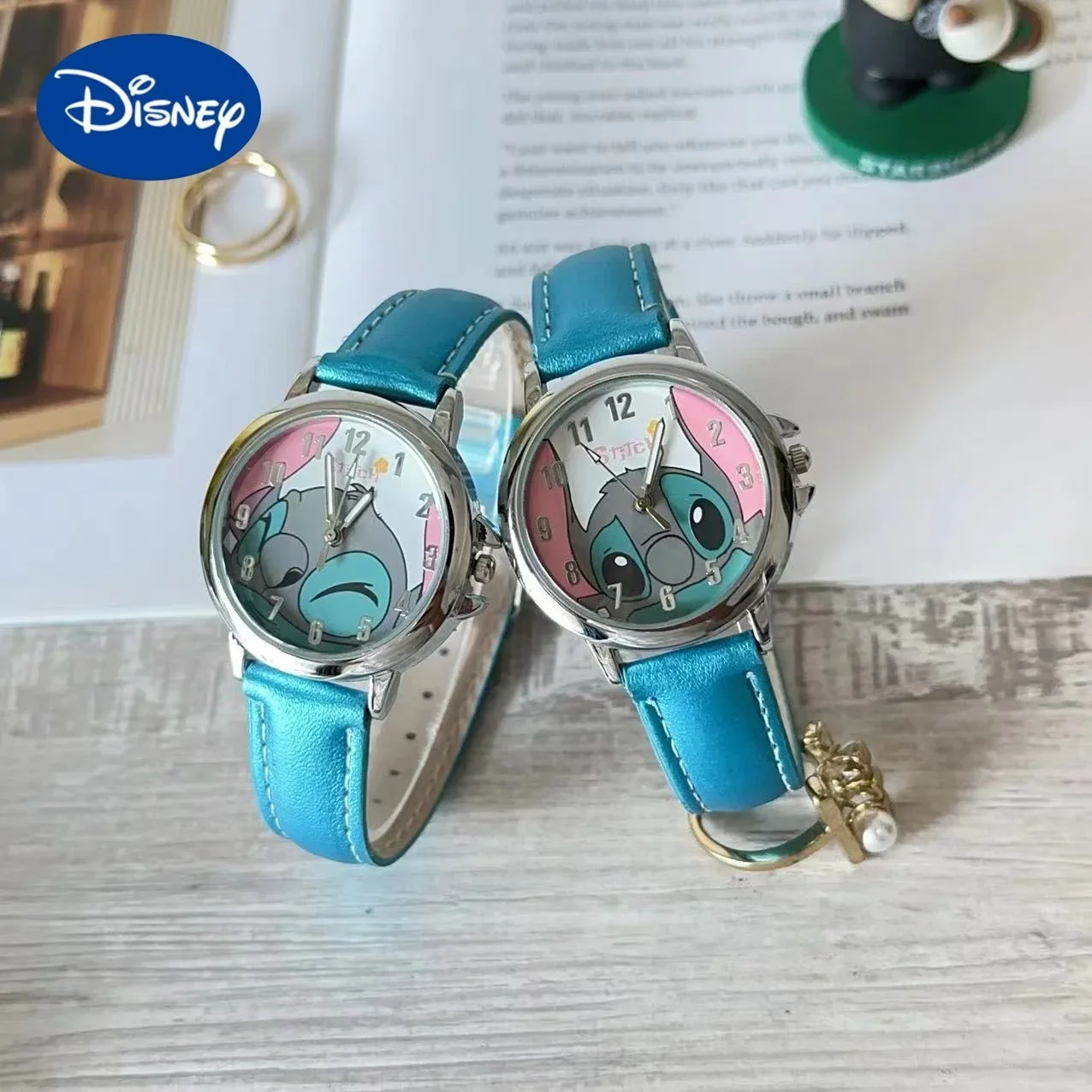 Reloj Disney StarCraft Baby Stitch para niños, reloj de cuero resistente al agua con dibujos animados para niños, relojes para niños, relojes para niños