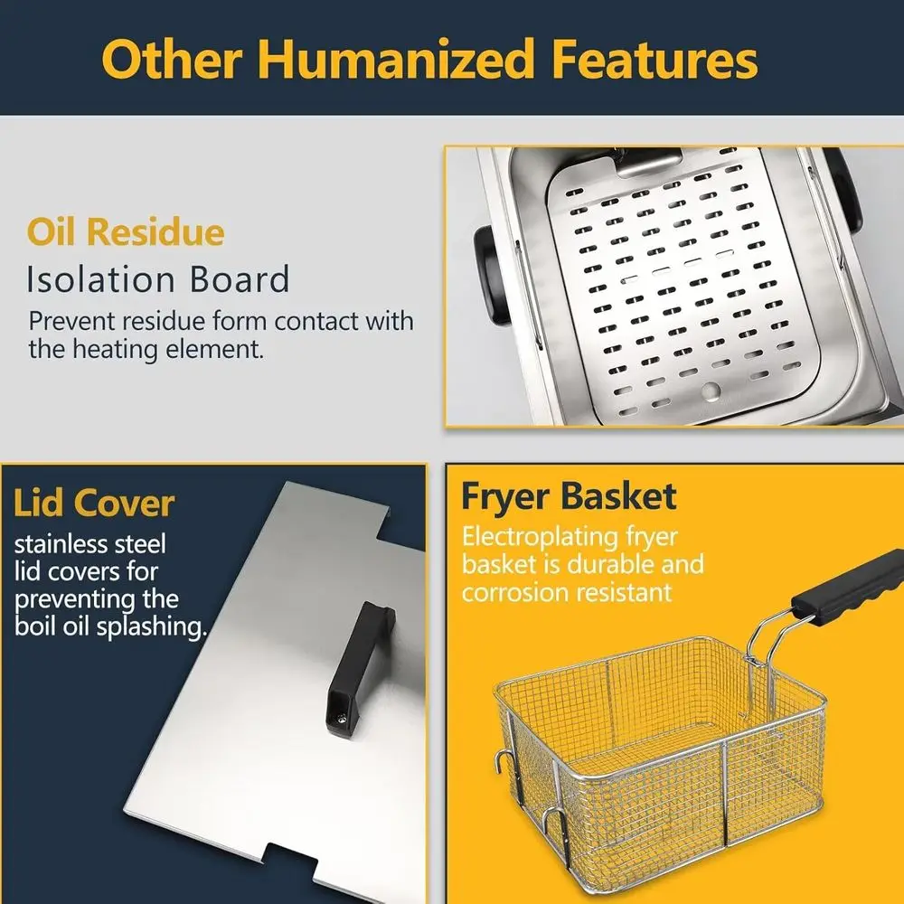 Electric Deep Fryer with 6L Basket & Lid, 1750W Commercial Countertop Single Tank Oil Fryer with Temperature Control & Timer