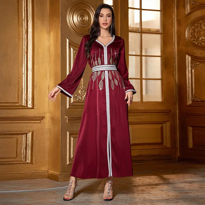 

Morocco Dress Party Jalabiya Eid Ramadan Women Vestidos Modest Dubai Saudi Arabic Abayas Islam Muslim Long Robe Sashes Kaftan