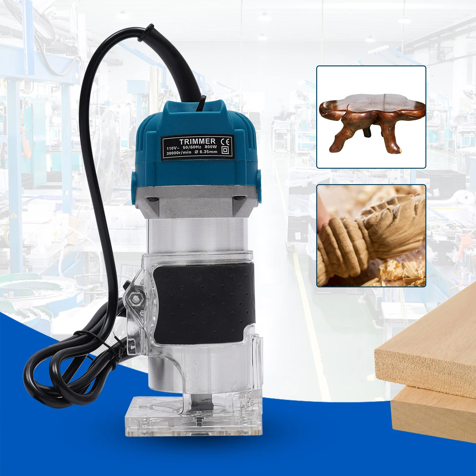 Electric Woodworking Trimmer 800W Wood Router Carving Edge Trimming Arc Slotting