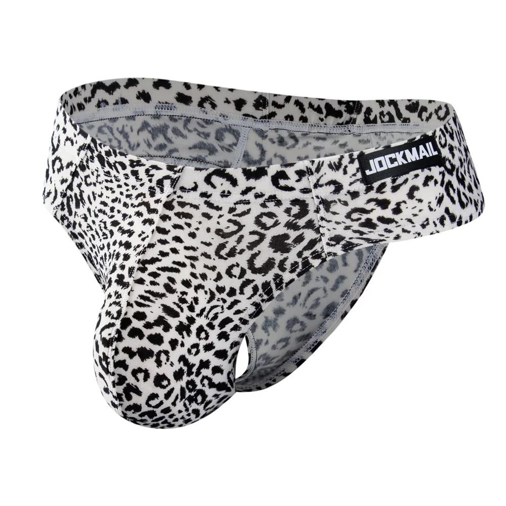 Jockmail G-string Panties Ice Silk Gay Mens Underwear Bikini Briefs Sexy Panties Leopard Underpants Thong T Back Pantys Lingerie