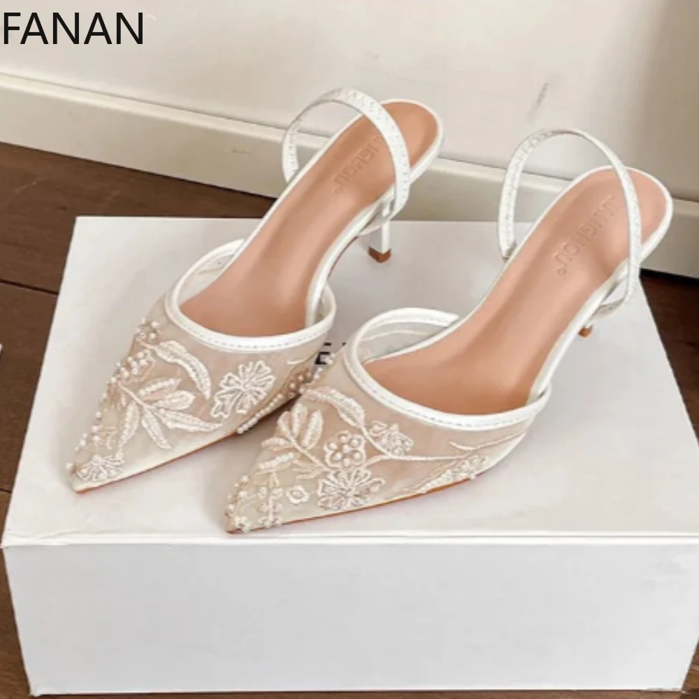 Women's Shoes Lace 2026 Summerem Broiderhigh Heel Sandals Breathable Stiletto Heels Wedding Banquet Shoes Original