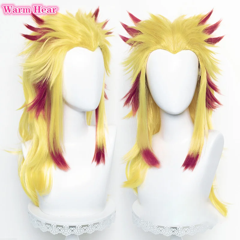 

High Quality Rengoku Kyoujurou Cosplay Wig 65cm Long Golden Wig Cosplay Heat Resistant Synthetic Halloween Party Wigs + Wig Cap