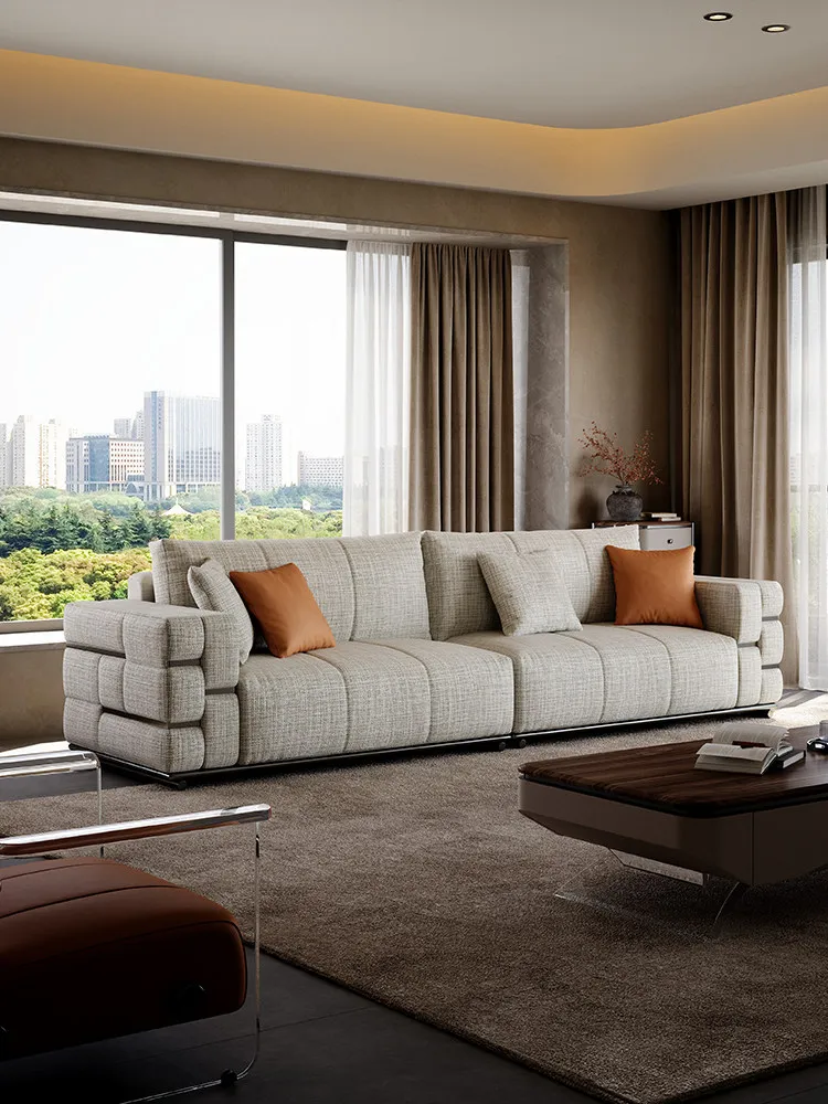 High-end Fabric Sofa, High-backed Large Flat-level Designer Living Room, Modern Three-seater Inline Sofa
