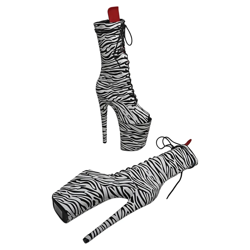 Leecabe  23CM/9inches zebra-stripe  PU Mix color  upper  Trend fashion High Heels stripper heel Pole Dance boot