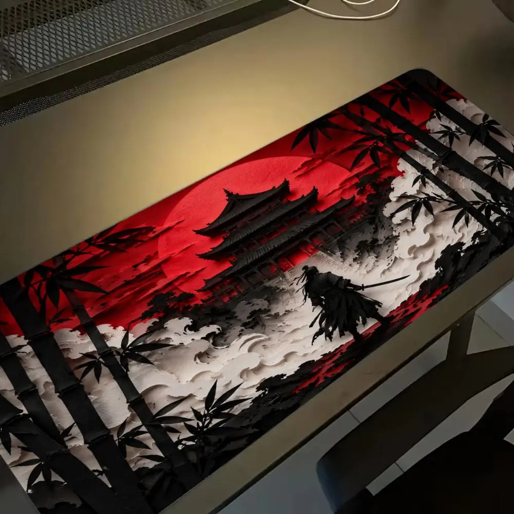 Коврики для мыши Samurai Red Moon, аксессуары для ПК, настольный коврик, коврик для игрового стола, геймерский коврик, декор для игровой комнаты, коврик для мыши