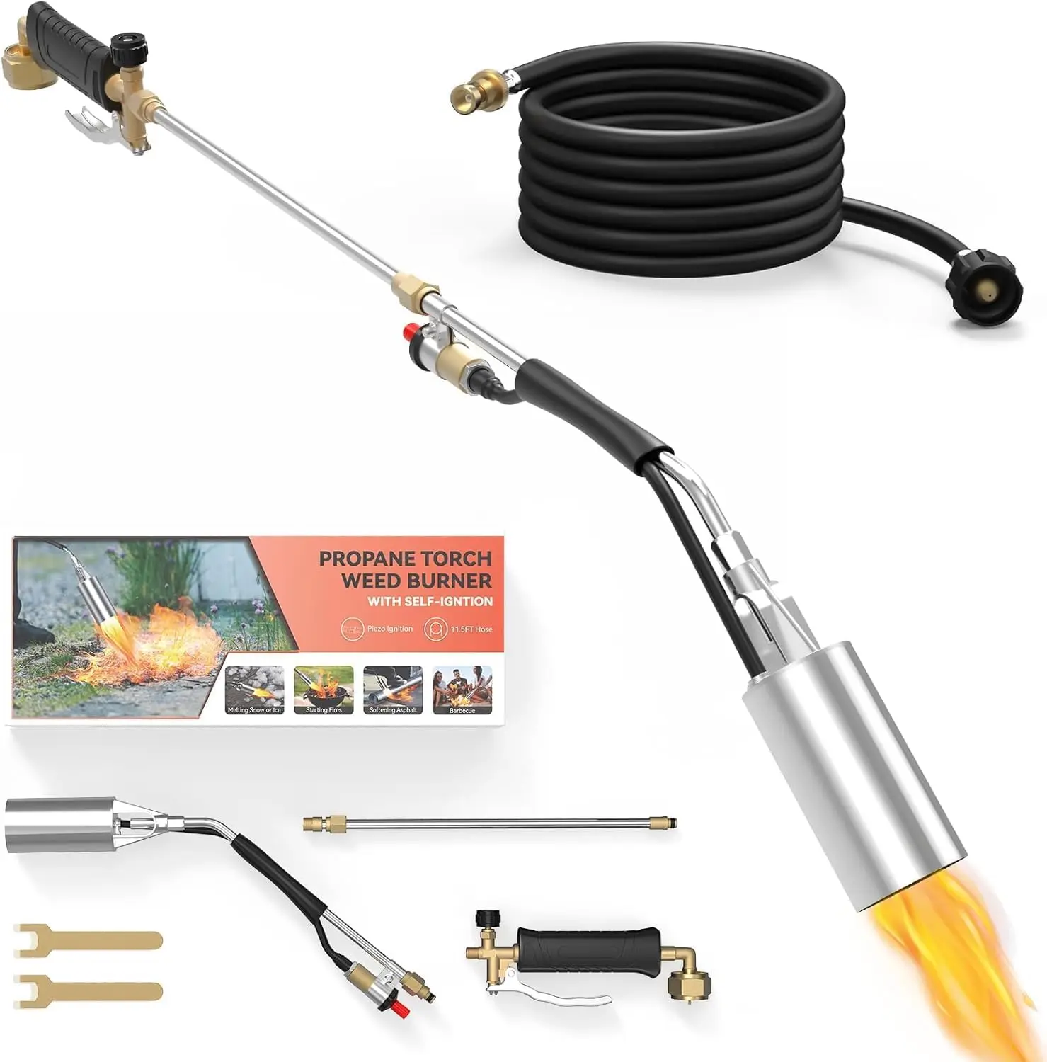 

Heavy Duty Propane Weed Torch with 11.5FT Hose, Self Igniter Turbo Trigger for Weeding, Roofing, BBQ