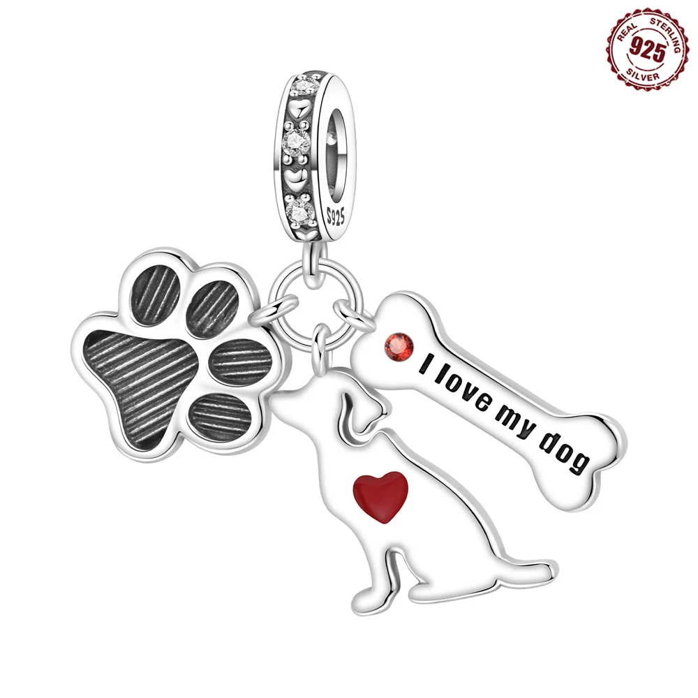 2026 New 925 Sterling Silver Claw Print Dog Bone Animal Bead Original Pendants Bracelet Necklace Charm Jewelry DIY Trendy Gifts