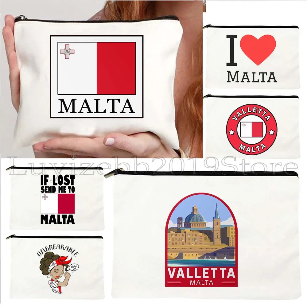 

Vintage Valletta Malta Flag Map Saying Island Travel Map Maltese Girl Gifts Canvas Cosmetic Makeup Toilet Bag Pencil Case Pouch