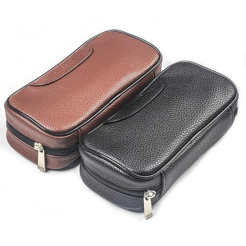 

Tobacco Pipe Bag Pouch Men's PU Leather Storage Case for Two Pipes Lighter Outdoor Travel Handheld Pipe Tobacco Smoking Tools