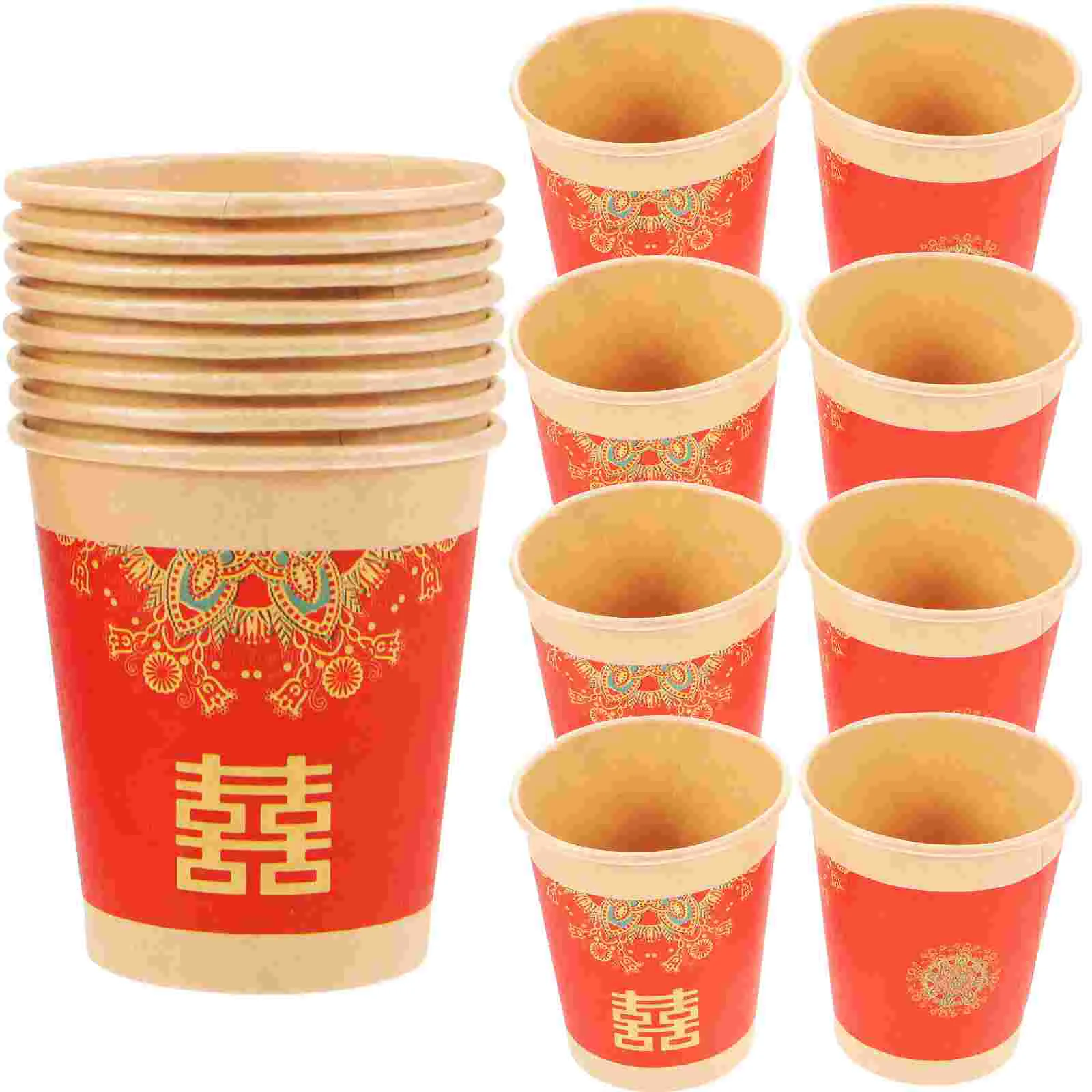 50 Pcs Happy Paper Cup Coffee Mug Cups Chinese-style Food Grade Drinks Wedding Party Teacups Single Time for Banquet