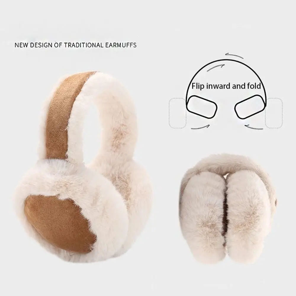 Penutup telinga earmuff mewah, Suede lucu penutup telinga penghangat telinga musim dingin dapat dilipat penutup telinga ski