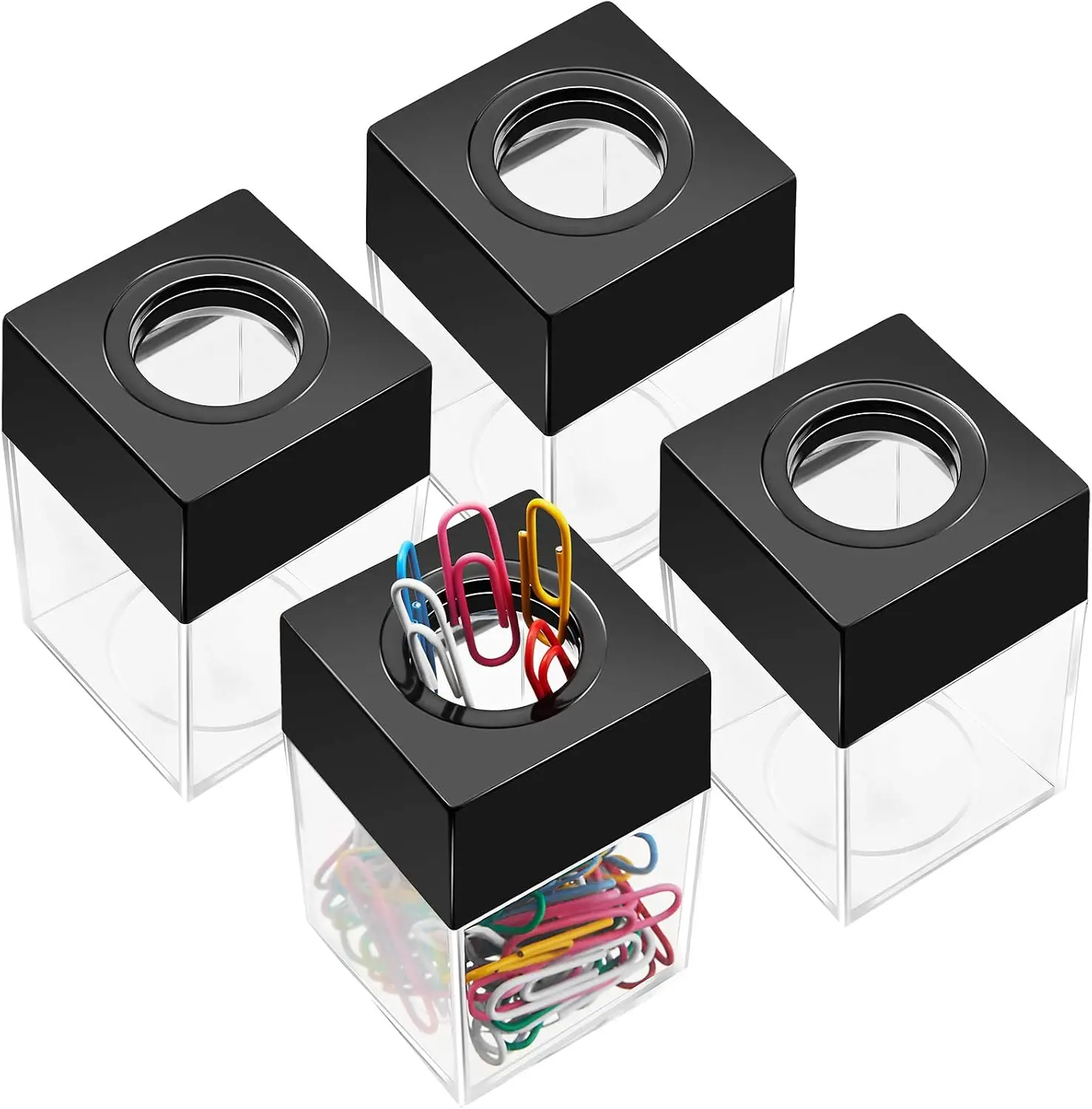 

4 Pack Magnetic Paper Clip Dispenser Holder for Desk, Office, Black