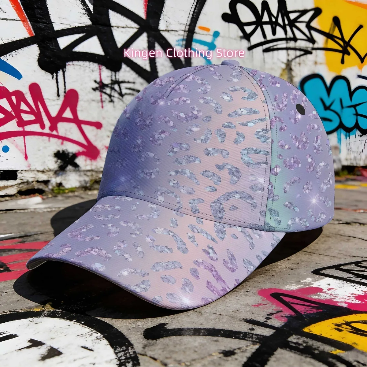 1pc with Glitter Leopard Pastel Print Classic Baseball Cap Hand Washable Fitted Closure Perfect for Daily Wear Versatile Ideal f