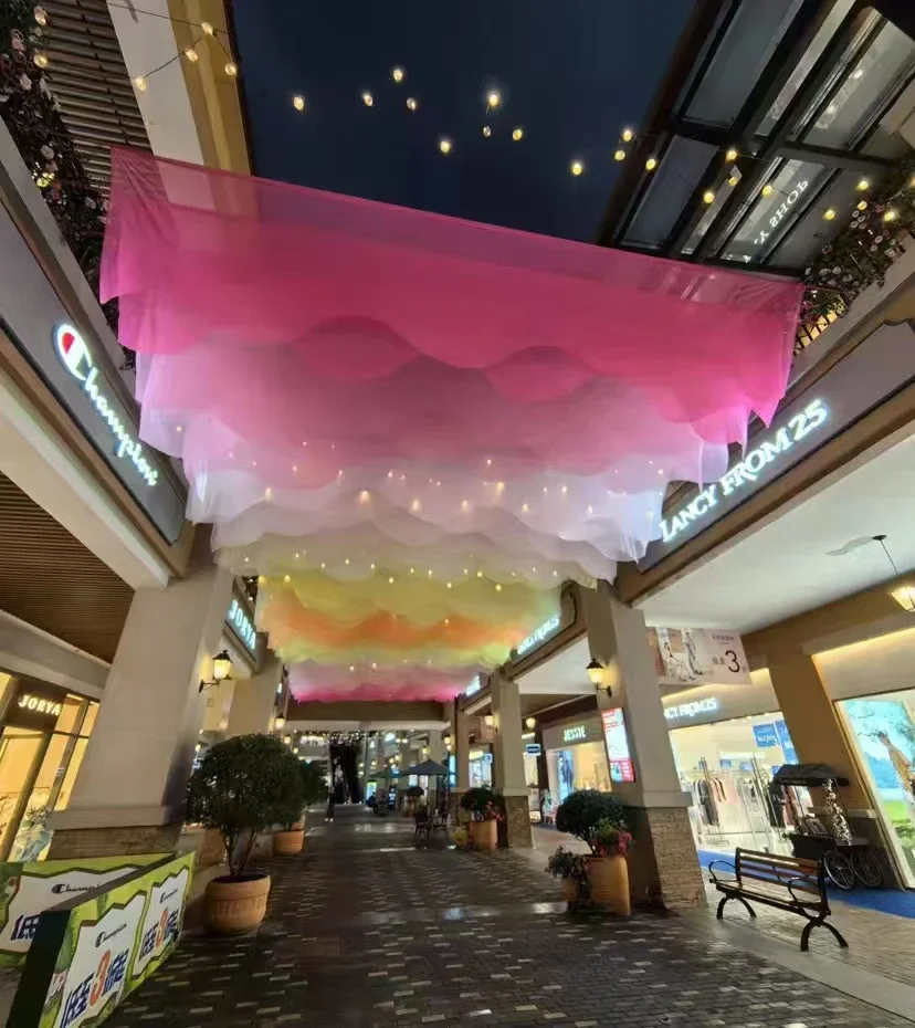 Outdoor Colorful Wave Ceiling Drapes Wind-Moved Sunshade Fabric For Patio Yard Bistro Hotel Cafe Scenic Spot Ceiling Decoration - view 4