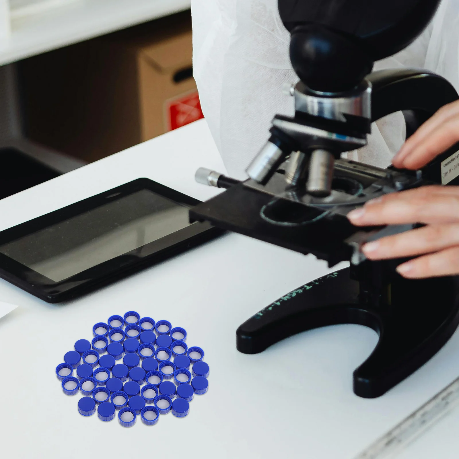 50pcs Chromatographic Vial Caps Plastic Screw Thread Autosampler Bottle Covers High Temperature Resistant Sealing For Liquid Gas