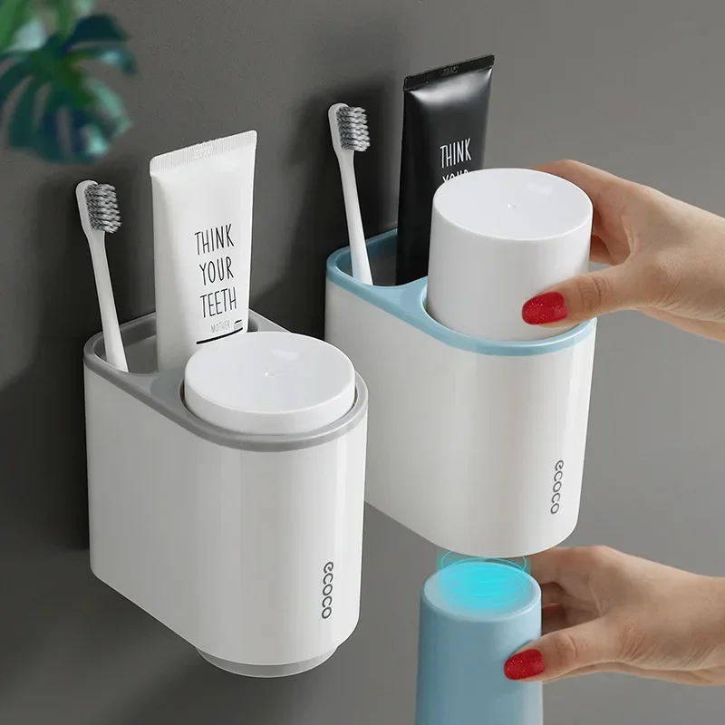 

Toothbrush holder set, toilet magnetic double mouthwash cup, no perforation, wall mounted toothpaste, toothbrush storage shelf