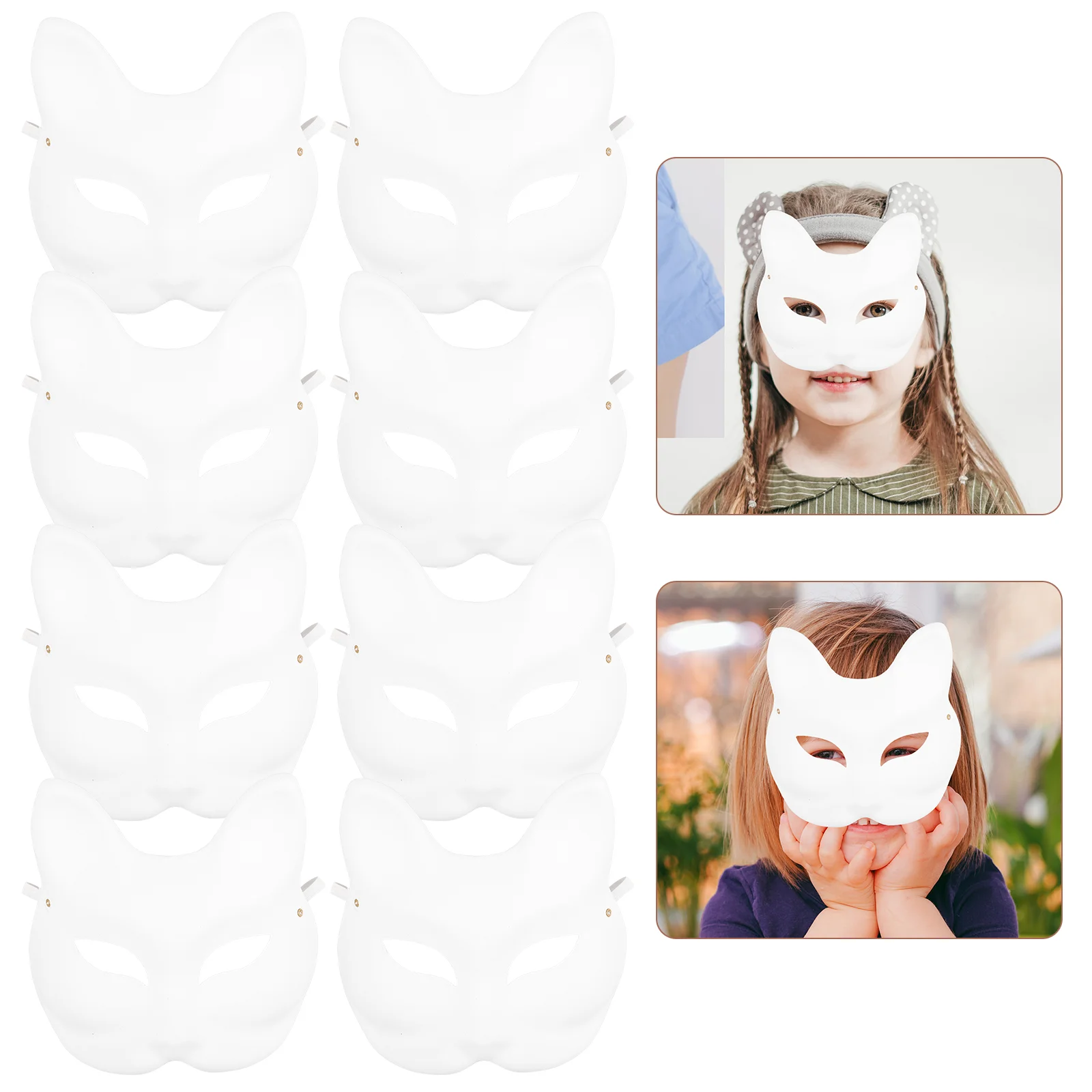 10 Stück handbemalte Zellstoffmasken, blanko, dekorieren, Halloween-Maskerade, japanisches Tier, leicht, Cosplay