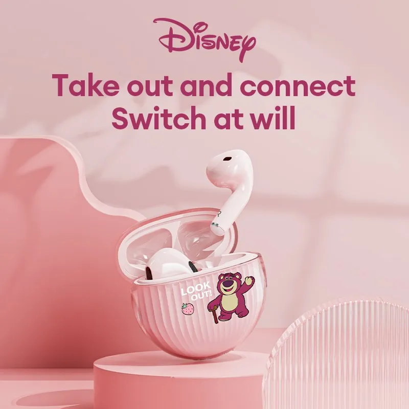 Disney ชุดหูฟังบลูทูธหูฟังไฮไฟ QS-T15, ชุดหูฟังสำหรับเล่นกีฬาโทรความคมชัดสูงหูฟังลดเสียงรบกวนพร้อม kado ulang tahun ไมโครโฟน