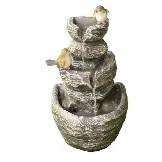 Modern Handmade Outdoor Resin Little Birds Water Fountain Bird-Friendly Design Fade Resistant Natural Finish Patio Yard Garden