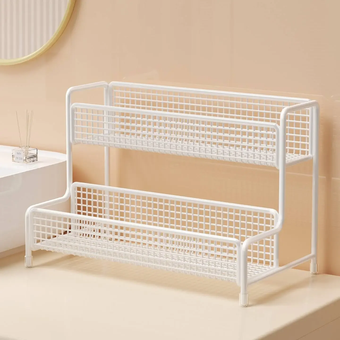 Bathroom Vanity Makeup Organizer Small Size Metal Countertop Shelf No Installation Required Simple Style Storage Rack Holder