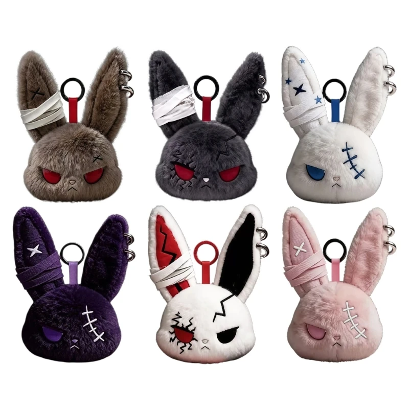 P9FE Stilvoller dunkler Hase-Plüsch-Schlüsselanhänger, weicher und leichter Taschen-Hängeornament, Schlüsselanhänger-Anhänger – Detail 1