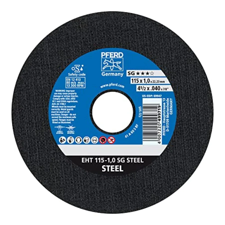 

SG Steel Cut-Off Wheel 4-1/2 Diameter 0.040 Thick 7/8 Arbor Aluminum Oxide 13300 Max RPM High-Performance Cutting Disc for Meta