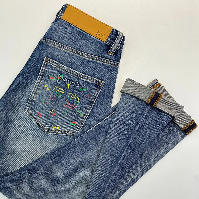 Betaalbare Luxe Mode Bedrukt Hoge Kwaliteit Jeans Slim Fit Skinny Design Modieus Casual Stretchbroek Voor Heren