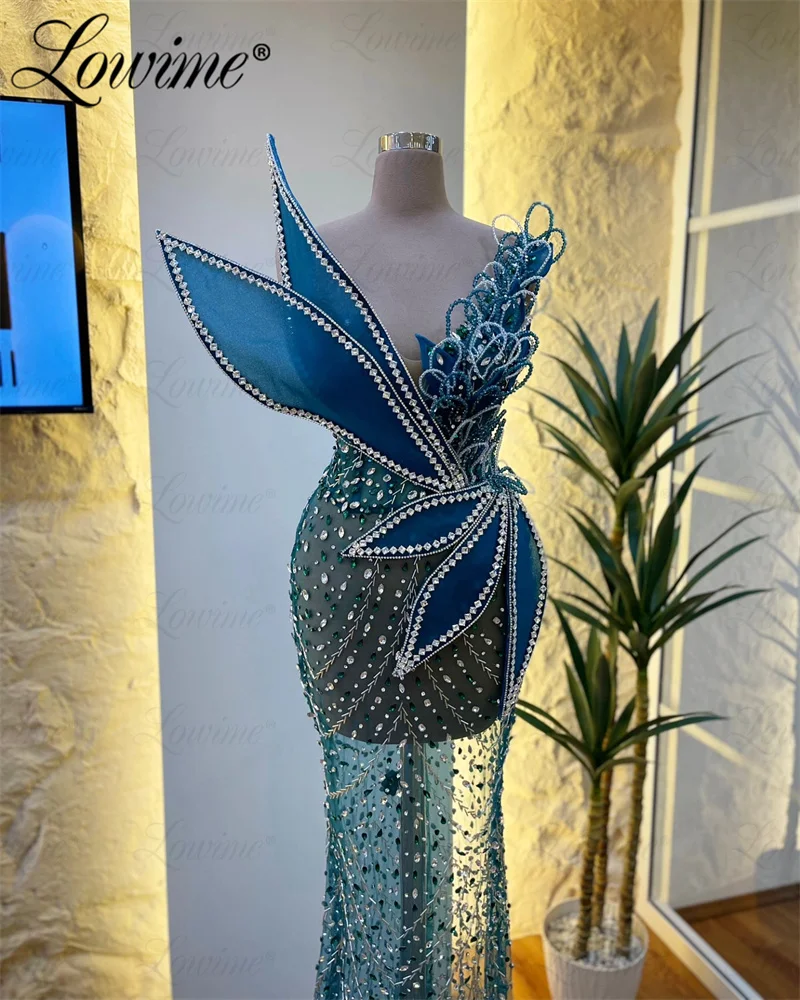 Aso Ebi Dark Green Luxury Mermaid Prom Dresses Heavy Beaded Crystals Evening Party Second Reception Birthday Engagement Gowns