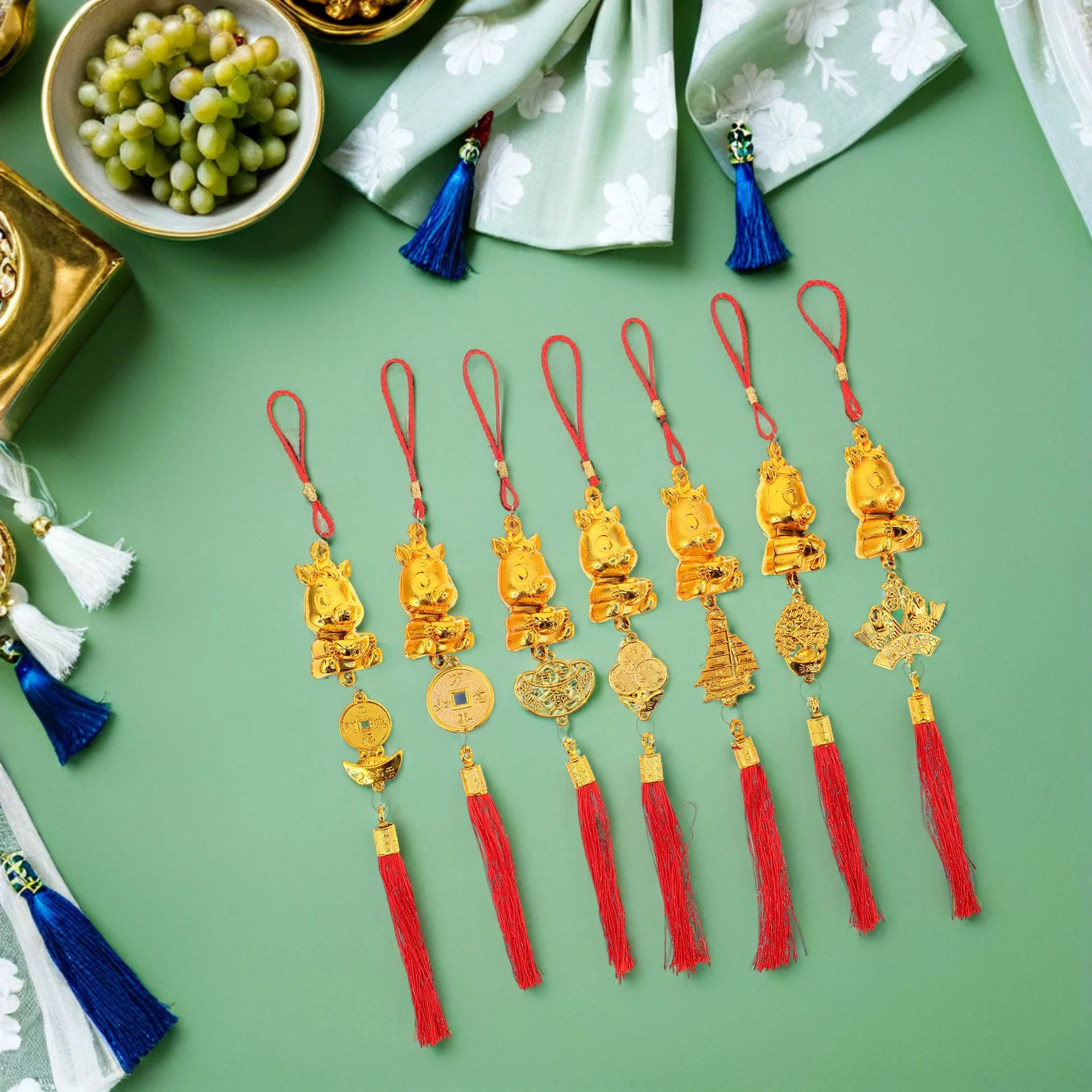 

7Pcs Chinese New Year Horse Pendants 2026 Lucky Ornaments Feng Shui Hanging Decorations Home Spring Festival Bonsai Charms