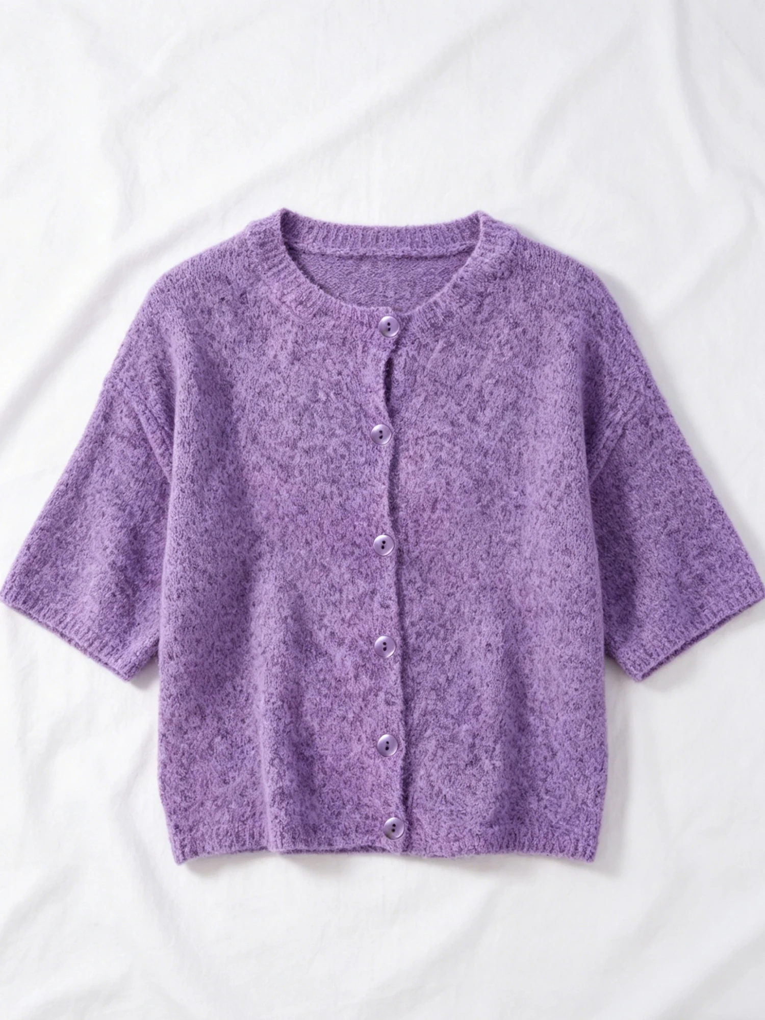 

Women's plus size knitted cardigan, spring and summer round neck fashionable seven quarter sleeve button up women's clothing